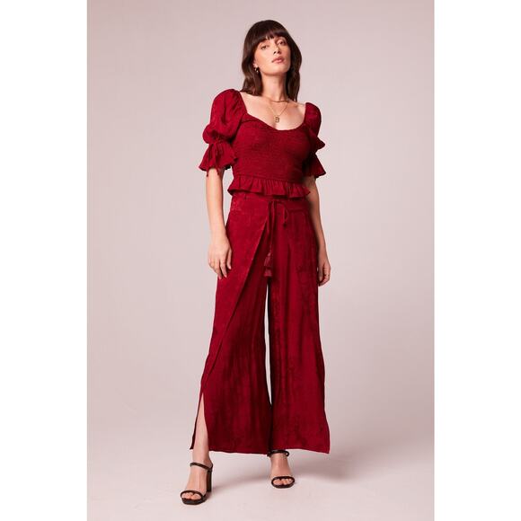 Band Of The Free Ruffle Smocked Crop Top XS Floral Red Puff Sleeve Boho Festival - Picture 3 of 11